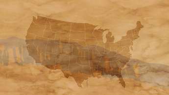 map of the United States overlayed above Sunrise game art